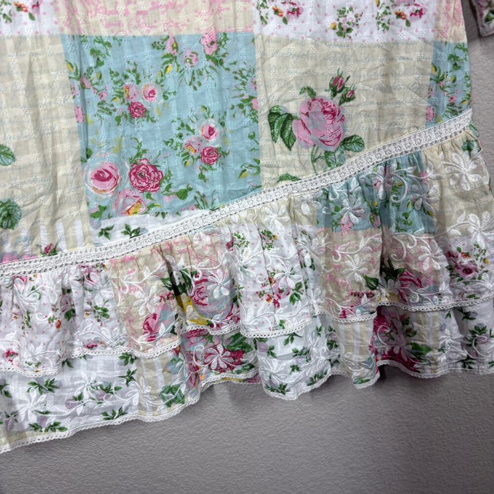Barok Large Mini Dress Green White Cotton Ruffled Embroidered Balloon Sleeves - Picture 5 of 10